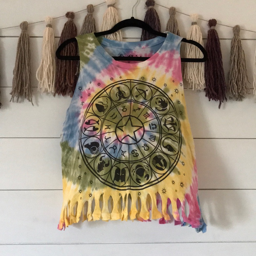Vintage tie dye festival tank w/ Astrology signs